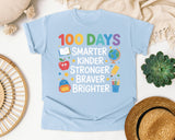 100 Days Smarter Kinder Stronger Braver Brighter graphic tee in Chambray