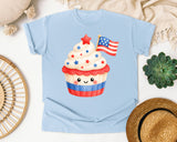 Patriotic Cupcake With Flag graphic tee in Chambray