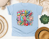 Teach Crayons graphic tee in Chambray