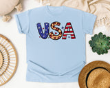 USA Brown graphic tee in Chambray
