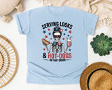 Serving Looks And Hot Dogs In That Order graphic tee in Chambray