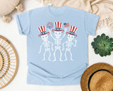 Patriotic Skeleton Trio White 2 graphic tee in Chambray