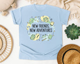 New Friends New Adventures graphic tee in Chambray