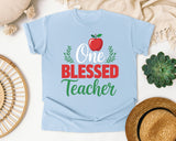 One Blessed Teacher Apple graphic tee in Chambray