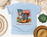 Just A Girl Who Loves America graphic tee in Chambray