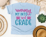 Roaring My Into 3rd Grade graphic tee in Chambray