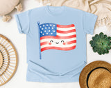 Smiling American Flag graphic tee in Chambray