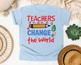 Teachers Change The World Pencil graphic tee in Chambray