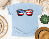 American Flag Sunglasses graphic tee in Chambray
