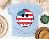 American Flag Smiley Face graphic tee in Chambray