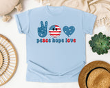 Peace Hope Love graphic tee in Chambray