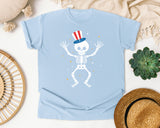 Patriotic Skeleton Hat graphic tee in Chambray