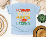 Husband Daddy Protector Hero Legend graphic tee in Chambray