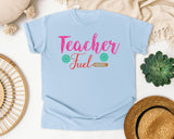 Teacher Fuel Floral graphic tee in Chambray