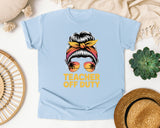 Teacher Off Duty Messy Bun Sunset graphic tee in Chambray