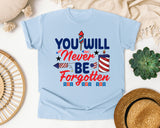 You Will Never Be Forgotten graphic tee in Chambray