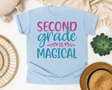 Second Grade Is Magical Script graphic tee in Chambray