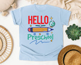 Hello Preschool Pencil graphic tee in Chambray
