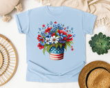 Patriotic Flower Bouquet graphic tee in Chambray