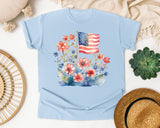 Flag With Flowers graphic tee in Chambray