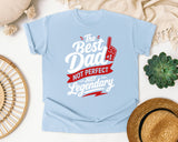 The Best Dad Not Perfect Just Legendary White graphic tee in Chambray
