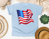 Waving American Flag Red graphic tee in Chambray