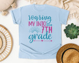 Roaring My Into 7th Grade graphic tee in Chambray
