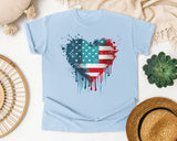 Distressed Flag Heart graphic tee in Chambray