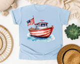 Patriotic Fishing Boat graphic tee in Chambray