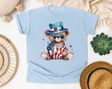 Bear In Patriotic Outfit graphic tee in Chambray