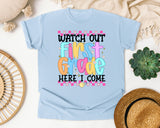 Watch Out First Grade Here I Come graphic tee in Chambray