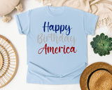 Happy Birthday America Grey graphic tee in Chambray