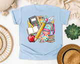School Supplies Stack graphic tee in Chambray