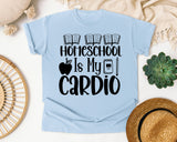 Homeschool Is My Cardio graphic tee in Chambray