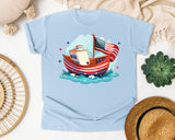 Patriotic Sailboat graphic tee in Chambray