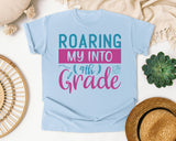 Roaring My Into 4th Grade graphic tee in Chambray