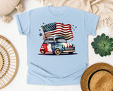 Retro Car With Flag graphic tee in Chambray