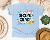 Second Grade Notebook Bow graphic tee in Chambray
