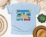 School Is Cool Lets Rule graphic tee in Chambray