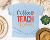 Coffee Teach Repeat graphic tee in Chambray