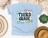 Third Grade Notebook Bow graphic tee in Chambray