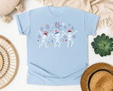 Patriotic Skeleton Trio Pink graphic tee in Chambray