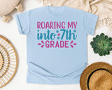 Roaring My Into 7th Grade Floral graphic tee in Chambray