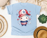 Patriotic Kid With Cap graphic tee in Chambray