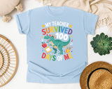 My Teacher Survived 100 Days Of Me Dino graphic tee in Chambray