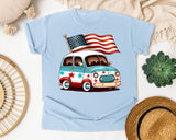Patriotic Van With Flag graphic tee in Chambray