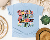 Rockin This Teacher Life Grey graphic tee in Chambray