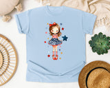 Patriotic Girl With Stars graphic tee in Chambray