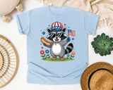 Patriotic Raccoon Hot Dog graphic tee in Chambray