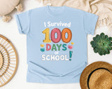 I Survived 100 Days Of School graphic tee in Chambray